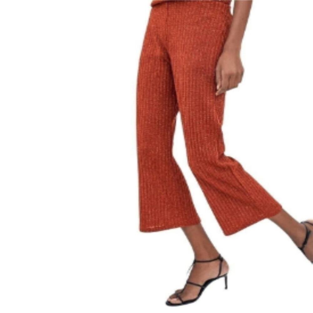 Zara Trafaluc Metallic Ribbed Knit Cropped Trouser